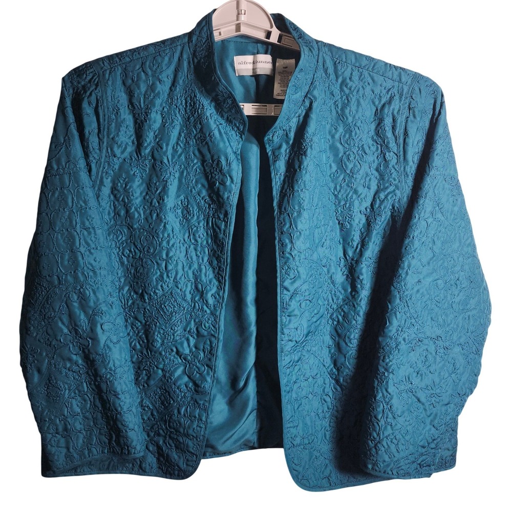 Alfred Dunner Teal Embroidered Quilted Jacket Petite Size 16P